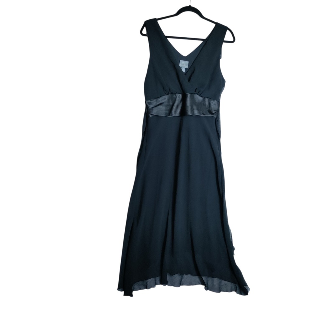 Rabbit Rabbit Designs Black Sleeveless V-Neck Chiffon Midi Dress Size 14